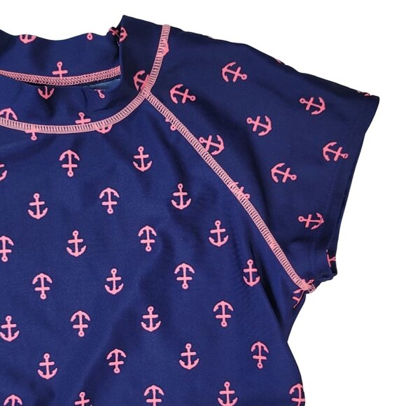 Cat & Jack Girls 3 Piece Swimsuit Blue Pink Size 7 Medium Anchor Dots Rashguard - Picture 4 of 16